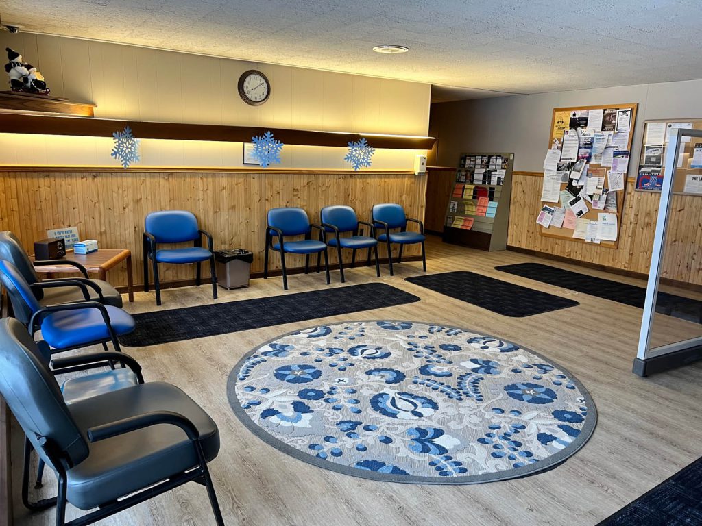 The waiting room of the William F. Sauve Building.