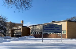 Outside of the Gov. Rudy Perpich Behavioral Health Center in the winter.